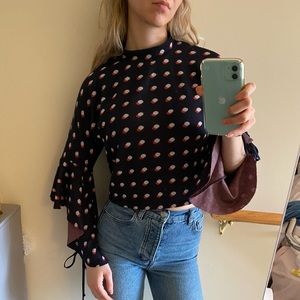 BCBGeneration Mock Neck Polka Dot Bell Sleeve Top